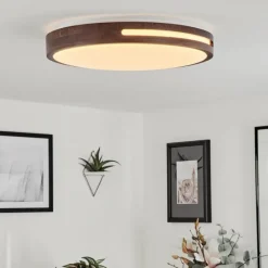 Luminaires Scandinaves-hofstein Plafonnier Tikkala LED Bois foncé, Blanc, 1 lumière