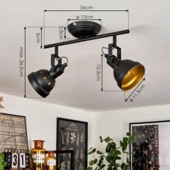 Lampes Dorées-hofstein Plafonnier Tita Noir, 2 lumières