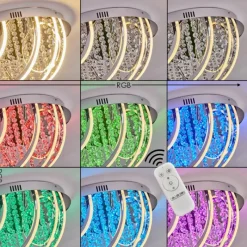 hofstein Plafonnier Toirano LED Chrome, Scintillant, Argenté, Blanc, 2 lumières, Télécommandes, Changeur de couleurs