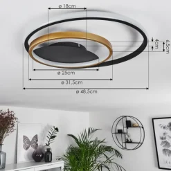 Lampes Dorées-hofstein Plafonnier Trapani LED Or, Noir, 1 lumière, Télécommandes, Changeur de couleurs