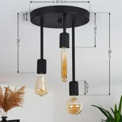 Lampes Vintages & Rétros-hofstein Plafonnier Travesias Noir, 3 lumières