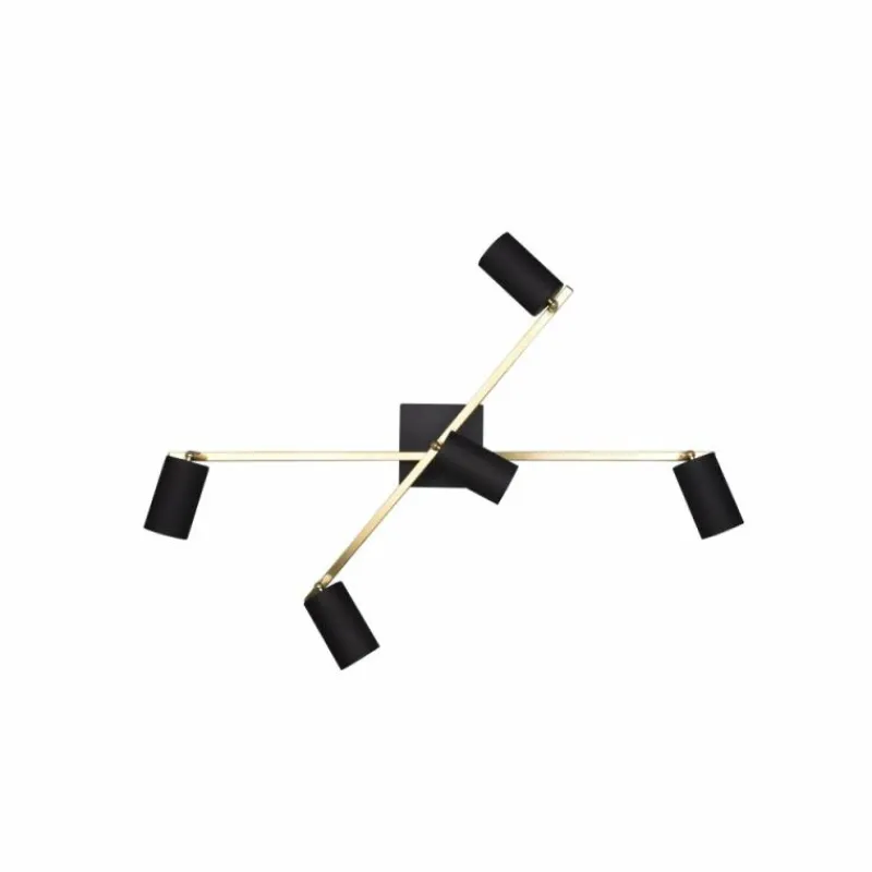 Lampes Dorées-Luminaires Trio Plafonnier Trio MARLEY Noir doré, 5 lumières