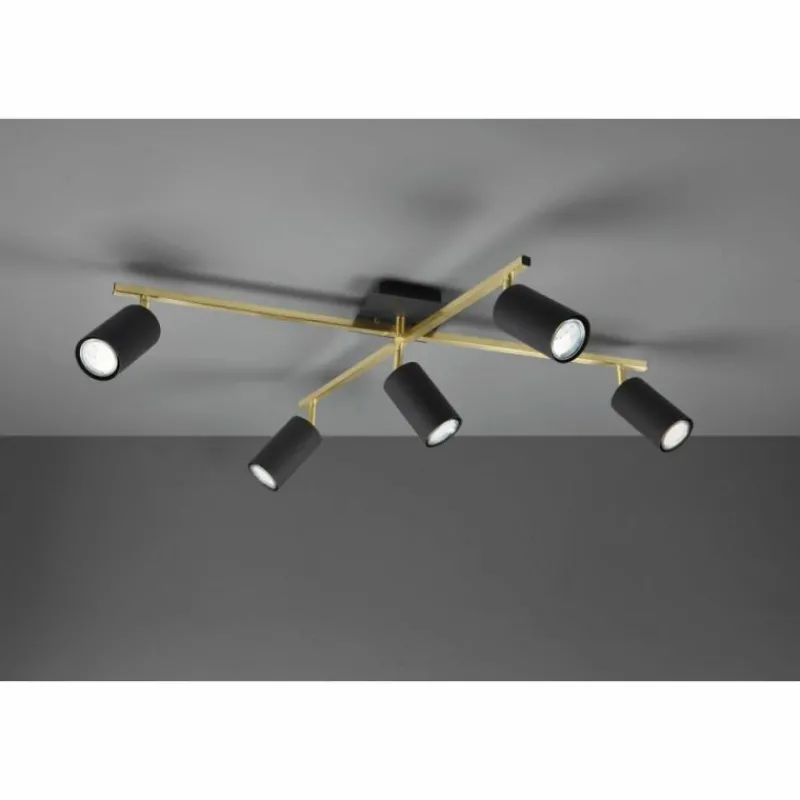 Lampes Dorées-Luminaires Trio Plafonnier Trio MARLEY Noir doré, 5 lumières