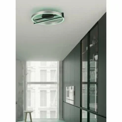 Luminaires Trio Plafonnier Trio Thompson LED Aluminium brossé, 1 lumière, Télécommandes, Changeur de couleurs