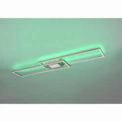 Luminaires Trio Plafonnier Trio-Leuchten Ganado LED Nickel mat, 2 lumières, Télécommandes, Changeur de couleurs* Éclairage Led