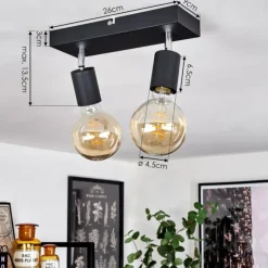 Lampes Vintages & Rétros-hofstein Plafonnier Tulla Chrome, Noir, 2 lumières