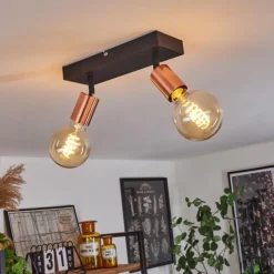 hofstein Plafonnier Tulla Cuivre, Noir, 2 lumières* Spots Et Projecteurs