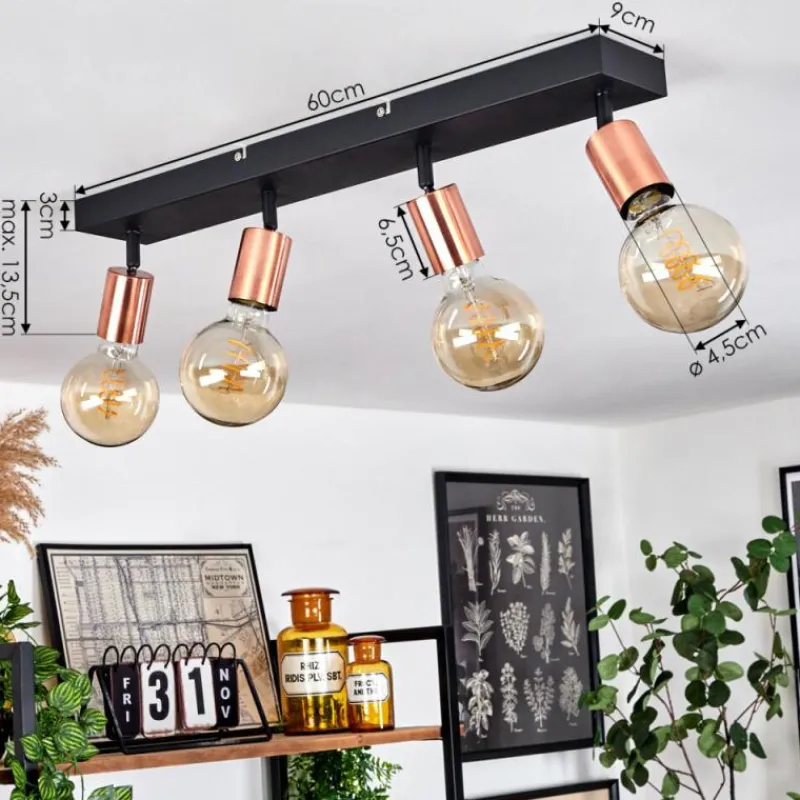 hofstein Plafonnier Tulla Cuivre, Noir, 4 lumières