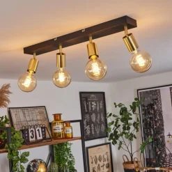 Lampes Vintages & Rétros-hofstein Plafonnier Tulla Laiton, Noir, 4 lumières