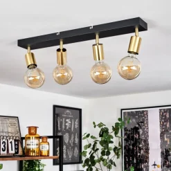 Lampes Vintages & Rétros-hofstein Plafonnier Tulla Laiton, Noir, 4 lumières