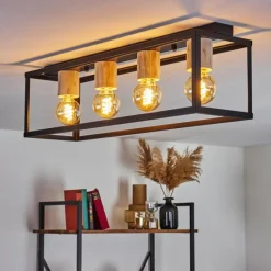 Lampes Vintages & Rétros-hofstein Plafonnier Turiza Bois foncé, Noir, 4 lumières