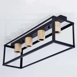 Lampes Vintages & Rétros-hofstein Plafonnier Turiza Bois foncé, Noir, 4 lumières