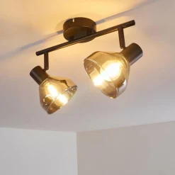 Suspension Verre Fumé-hofstein Plafonnier Tyksov Noir, 2 lumières