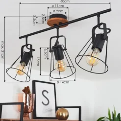 Lampes Vintages & Rétros-hofstein Plafonnier Uatuasa Écru, Noir, 3 lumières