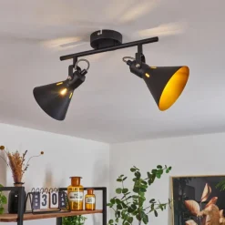 Lampes Dorées-hofstein Plafonnier Upiano Chrome, Noir, 2 lumières