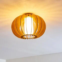 Lampes En Bois-hofstein Plafonnier Valkom Bois clair, Nickel mat, 1 lumière