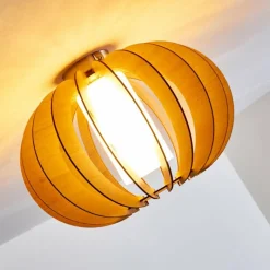 Lampes En Bois-hofstein Plafonnier Valkom Bois clair, Nickel mat, 1 lumière