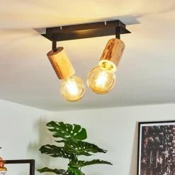 Lampes Vintages & Rétros-hofstein Plafonnier Vasanello Bois clair, Noir, 2 lumières