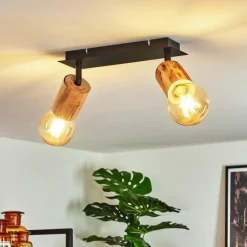 Lampes Vintages & Rétros-hofstein Plafonnier Vasanello Bois clair, Noir, 2 lumières