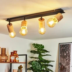 Lampes Vintages & Rétros-hofstein Plafonnier Vasanello Bois clair, Noir, 4 lumières