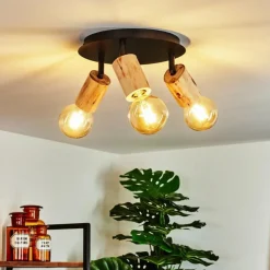 Lampes Vintages & Rétros-hofstein Plafonnier Vasanello Bois clair, Noir, 3 lumières