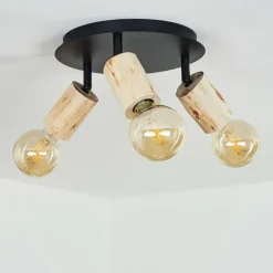 Lampes Vintages & Rétros-hofstein Plafonnier Vasanello Bois clair, Noir, 3 lumières