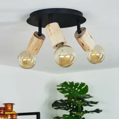 Lampes Vintages & Rétros-hofstein Plafonnier Vasanello Bois clair, Noir, 3 lumières