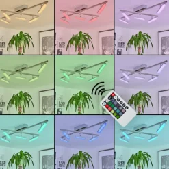 hofstein Plafonnier Vehkala LED Chrome, Nickel mat, 5 lumières, Télécommandes, Changeur de couleurs