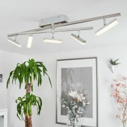 hofstein Plafonnier Vehkala LED Chrome, Nickel mat, 5 lumières, Télécommandes, Changeur de couleurs