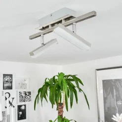 hofstein Plafonnier Vehkala LED Chrome, Nickel mat, 2 lumières, Télécommandes, Changeur de couleurs