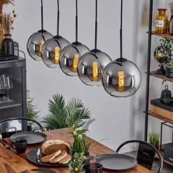 Suspension Verre Fumé-hofstein Plafonnier Verre 20 cm Koyoto Chrome, Clair, Fumé, 5 lumières