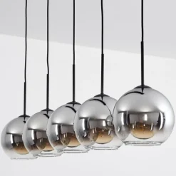 Suspension Verre Fumé-hofstein Plafonnier Verre 20 cm Koyoto Chrome, Clair, Fumé, 5 lumières