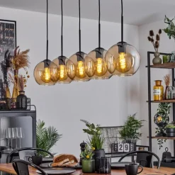 hofstein Plafonnier Verre 20 cm Koyoto Ambre, 5 lumières