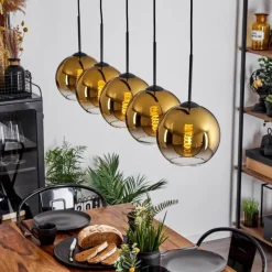 hofstein Plafonnier Verre 20 cm Koyoto Or, Clair, 5 lumières