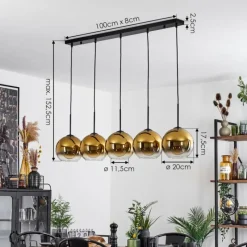 hofstein Plafonnier Verre 20 cm Koyoto Or, Clair, 5 lumières