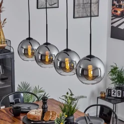 Suspension Verre Fumé-hofstein Plafonnier Verre 20 cm Koyoto Chrome, Clair, Fumé, 4 lumières