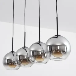 Suspension Verre Fumé-hofstein Plafonnier Verre 20 cm Koyoto Chrome, Clair, Fumé, 4 lumières