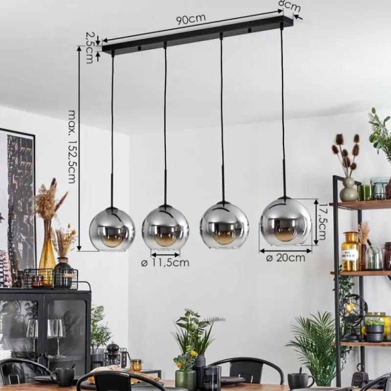 Suspension Verre Fumé-hofstein Plafonnier Verre 20 cm Koyoto Clair, Fumé, 4 lumières