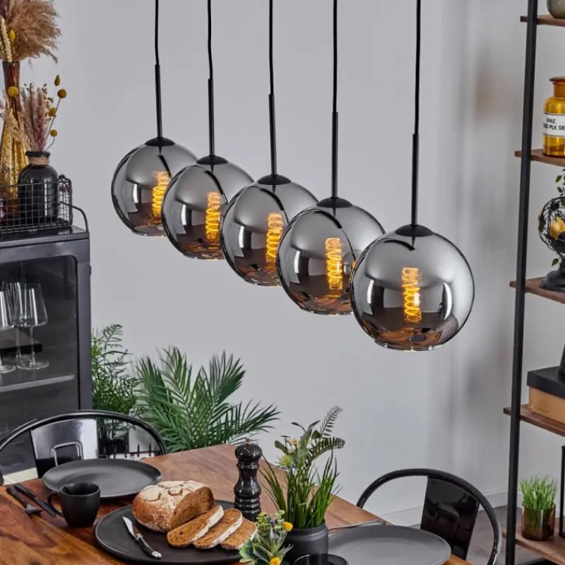 Suspension Verre Fumé-hofstein Plafonnier Verre 20 cm Koyoto Chrome, Fumé, 5 lumières