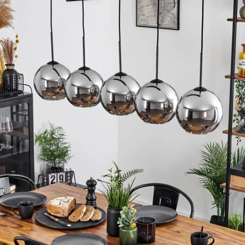 Suspension Verre Fumé-hofstein Plafonnier Verre 20 cm Koyoto Chrome, Fumé, 5 lumières