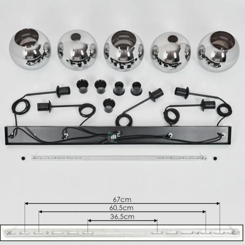 Suspension Verre Fumé-hofstein Plafonnier Verre 20 cm Koyoto Chrome, Fumé, 5 lumières