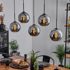 Suspension Verre Fumé-hofstein Plafonnier Verre 20 cm Koyoto Chrome, Fumé, 5 lumières