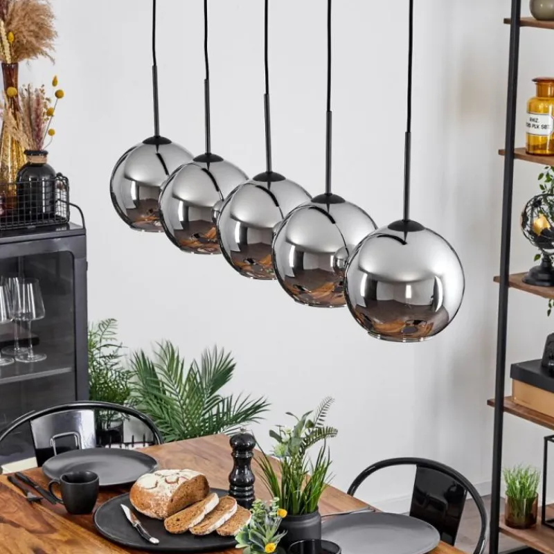 Suspension Verre Fumé-hofstein Plafonnier Verre 20 cm Koyoto Chrome, Fumé, 5 lumières