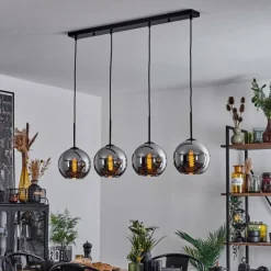 Suspension Verre Fumé-hofstein Plafonnier Verre 20 cm Koyoto Chrome, Fumé, 4 lumières