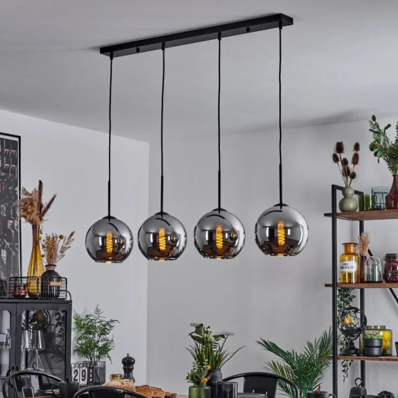 Suspension Verre Fumé-hofstein Plafonnier Verre 20 cm Koyoto Chrome, Fumé, 4 lumières