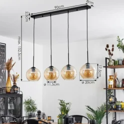 hofstein Plafonnier Verre 20 cm Koyoto Ambre, 4 lumières