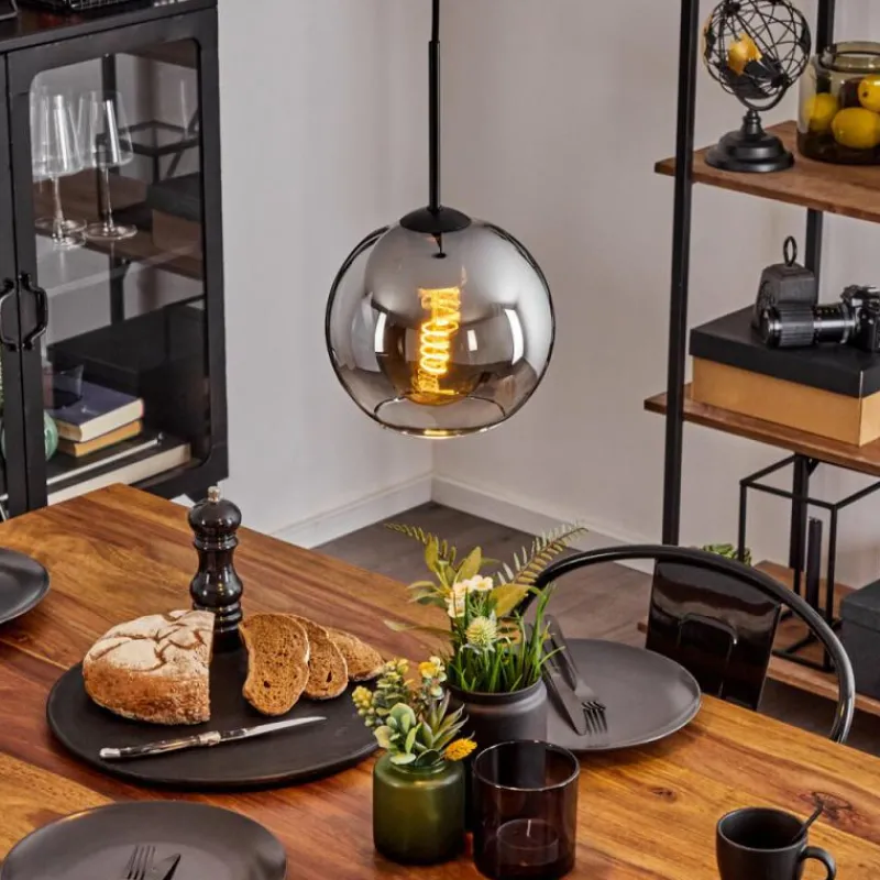 Suspension Verre Fumé-hofstein Plafonnier Verre 20 cm Koyoto Chrome, Clair, Fumé, 1 lumière