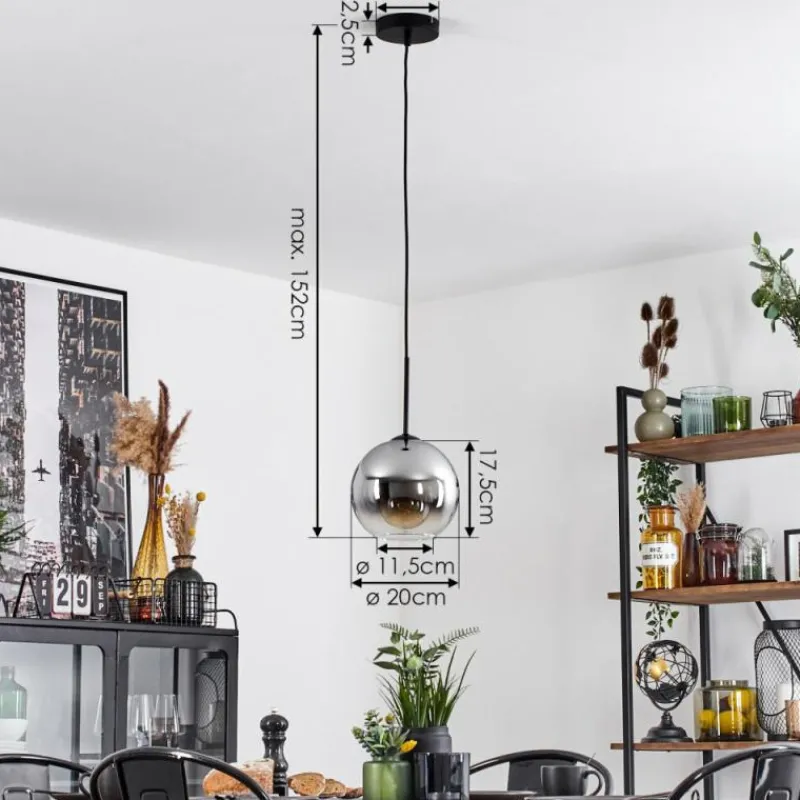 Suspension Verre Fumé-hofstein Plafonnier Verre 20 cm Koyoto Chrome, Clair, Fumé, 1 lumière