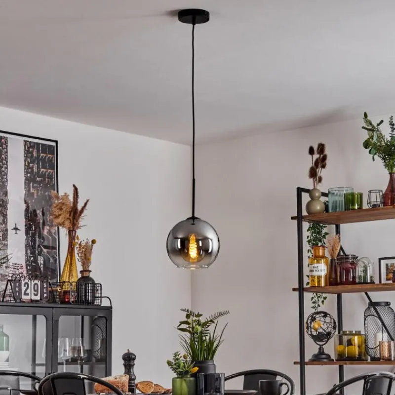 Suspension Verre Fumé-hofstein Plafonnier Verre 20 cm Koyoto Chrome, Clair, Fumé, 1 lumière