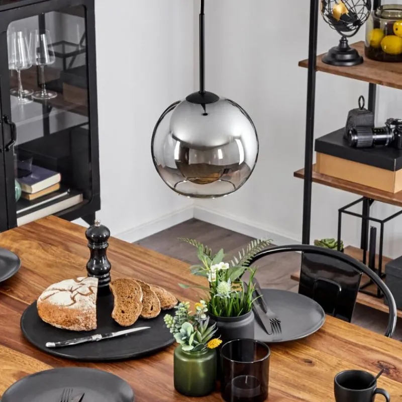 Suspension Verre Fumé-hofstein Plafonnier Verre 20 cm Koyoto Chrome, Clair, Fumé, 1 lumière